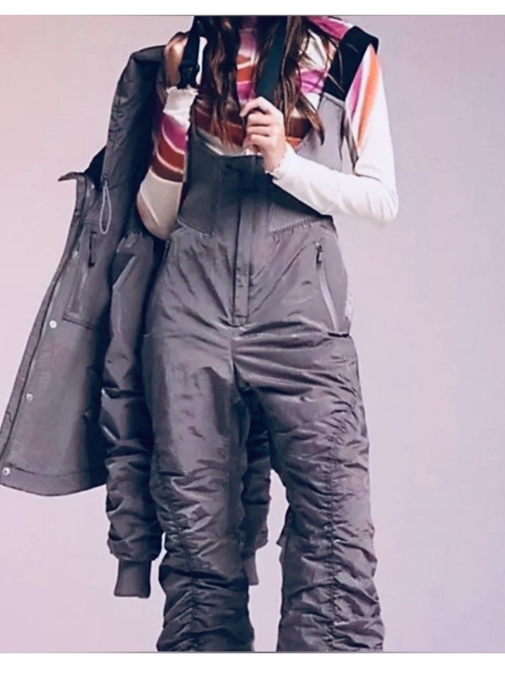 Free People Live Laugh Lift Purple/Gray Insulated Snow Bibs